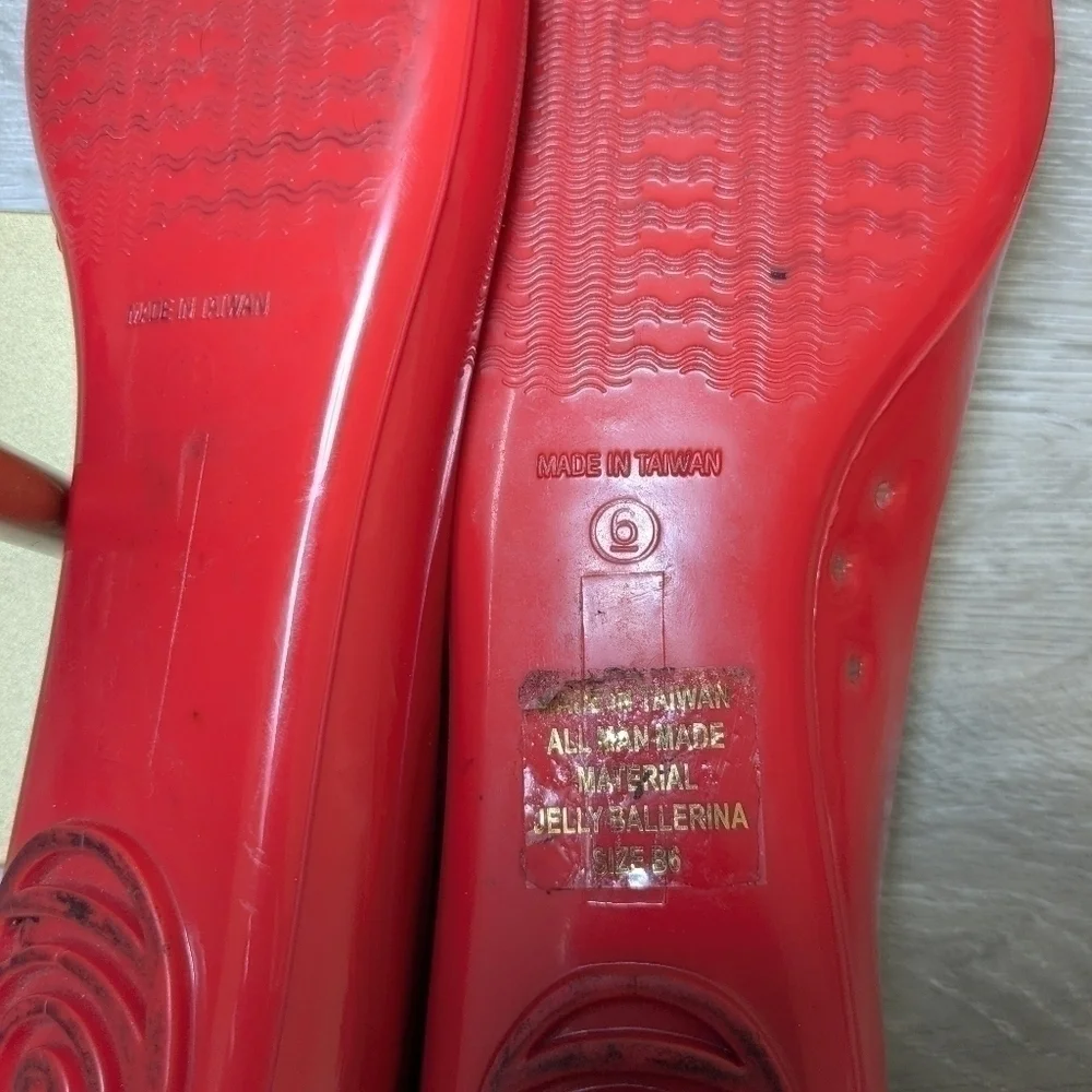 Kate Spade Red Floral Rose Jelly Ballerina Flats Size 6 Dainty Romantic Designer
